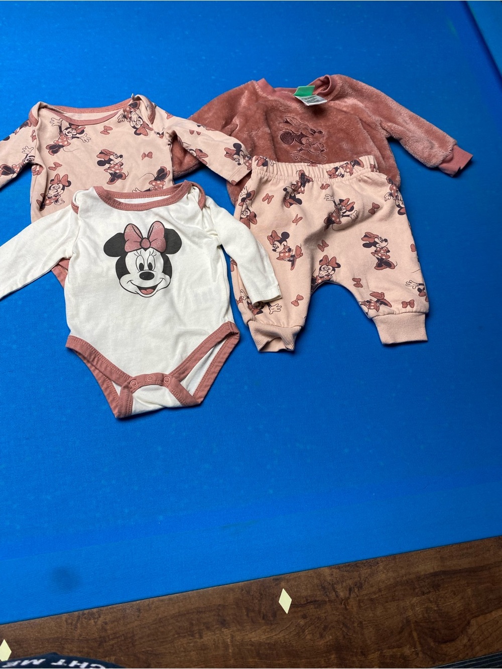 Disney Minnie Mouse Dusty Rose In Color 4- Piece Bodysuit Set
